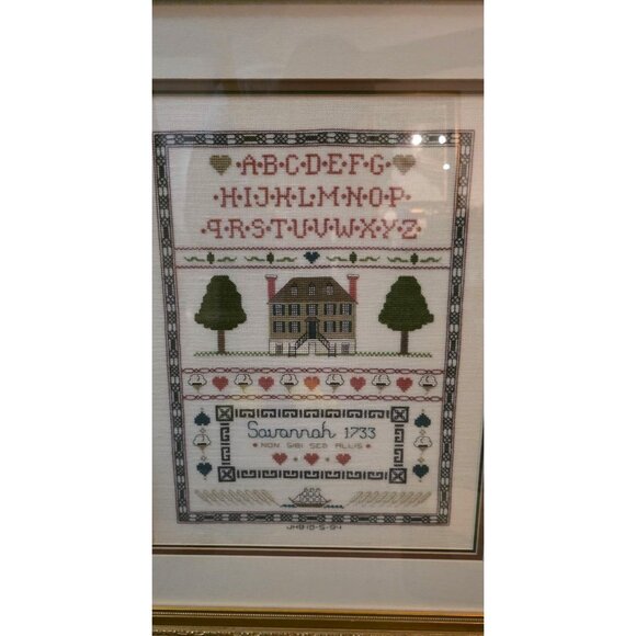 Cross Stitch Handmade Framed Savannah 1733 Alphabet House Design 19x23" Inches - Picture 3 of 6
